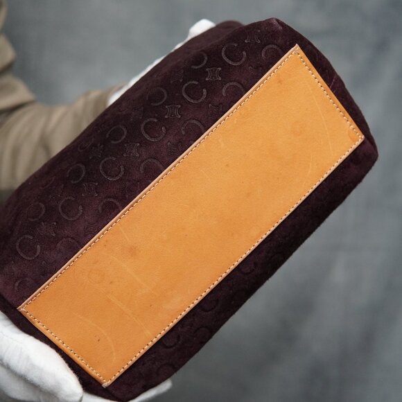 Celine Macadam Bordeaux Suede Handbag – Brown Leather Handle - Picture 9 of 15